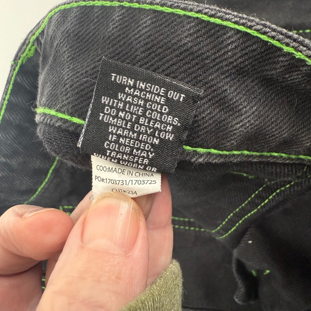 Hot Topic HT Denim Hi Rise Carpenter Jeans Women's Size 11 Black Green Stitching - Picture 6 of 15